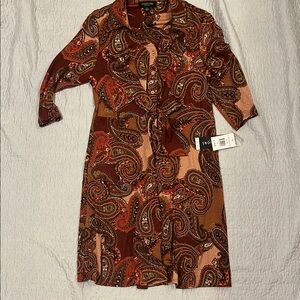 Perceptions Paisley Print Dress - Brown and Rust. Super cute, tie waist.